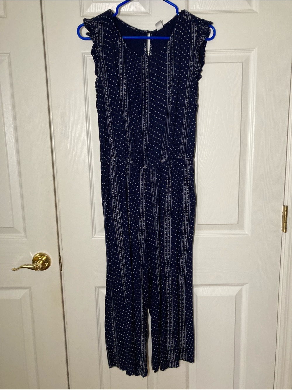 Blue and White patterned Jumpsuit Sz m